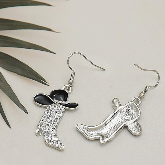 Rhinestone Western Boots Earrings Cowgirl Cowboy Enamel Hat Bohemian Rodeo Boot - Picture 3 of 7